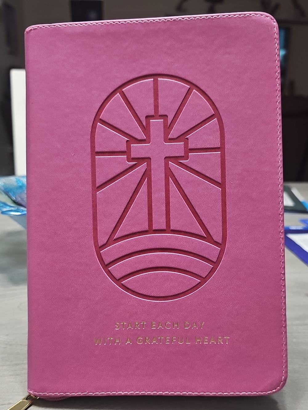 Devotional Zippered Journal with Embossed Cross and Gold Foil Accent